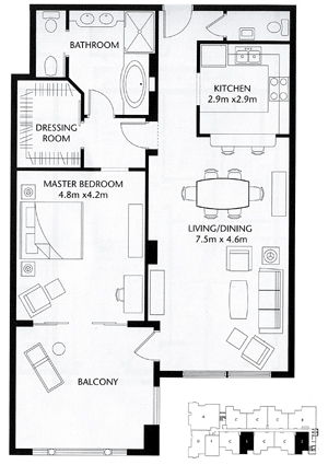 Golden Mile One Bedroom Apartment Floor Plan